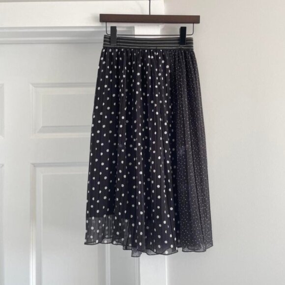 ZARA Black Polka Dot Pleated Midi Skirt - Picture 4 of 5